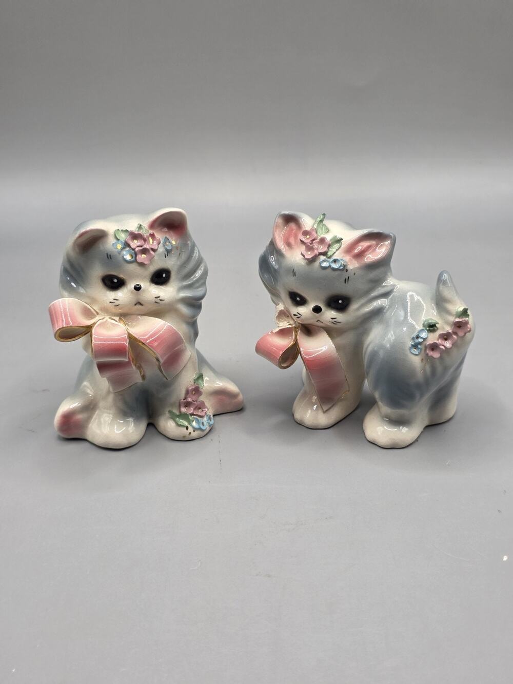 Vintage Josef Originals California Puff and Fluff Blue Cat Figurine Pair AS IS